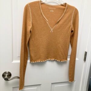 American Eagle Gold, long sleeve, cropped, waffle knit shirt, Small